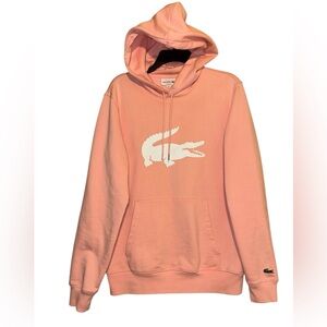 Lacoste Men's Croc Logo Pullover Hoodie Pink Sz S White Crocodile